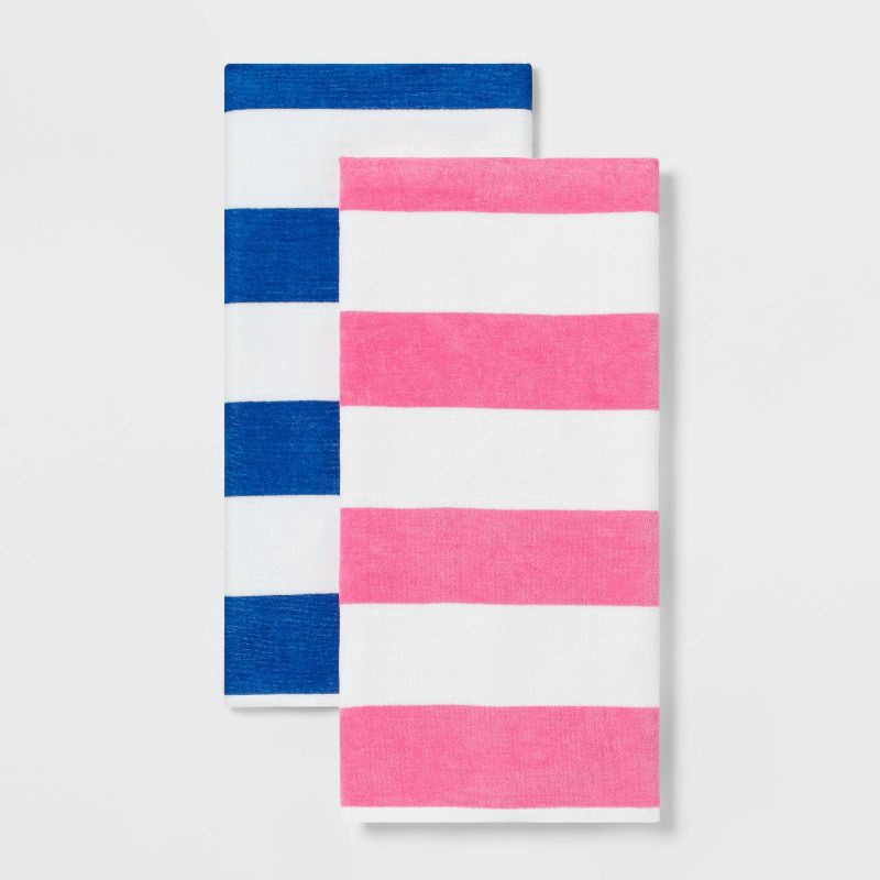 slide 3 of 5, 2pk Striped Beach Towel Bundle Blue/Pink - Sun Squad™, 2 ct