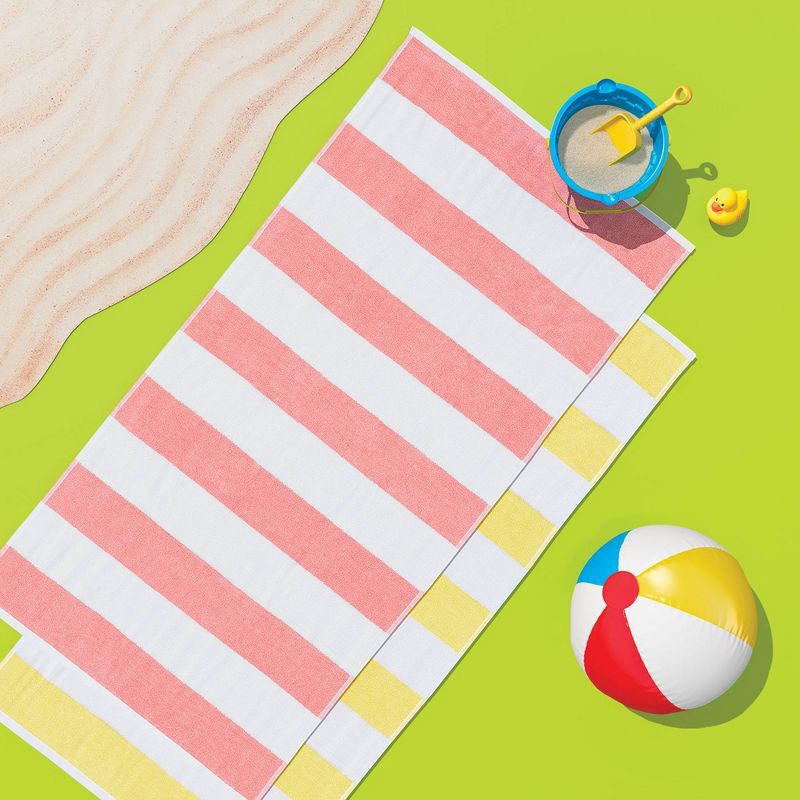 slide 2 of 5, 2pk Striped Beach Towel Bundle Peach/Yellow - Sun Squad™, 2 ct