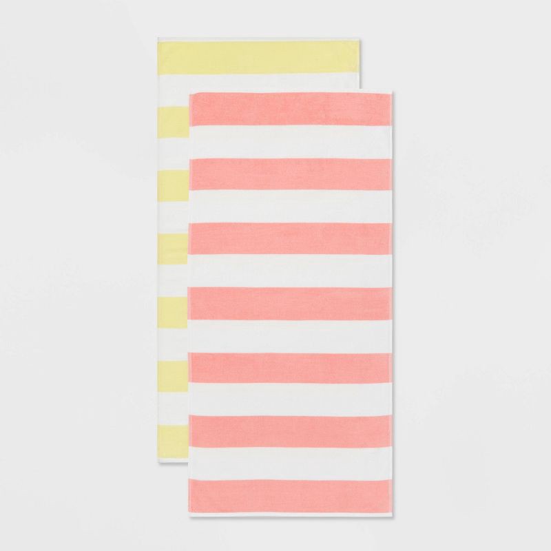 slide 1 of 5, 2pk Striped Beach Towel Bundle Peach/Yellow - Sun Squad™, 2 ct