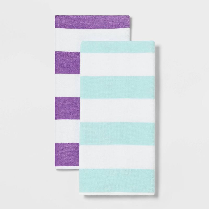 slide 3 of 5, 2pk Striped Beach Towel Bundle Teal/Purple - Sun Squad™, 2 ct