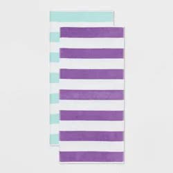 2pk Striped Beach Towel Bundle Teal/Purple - Sun Squad™