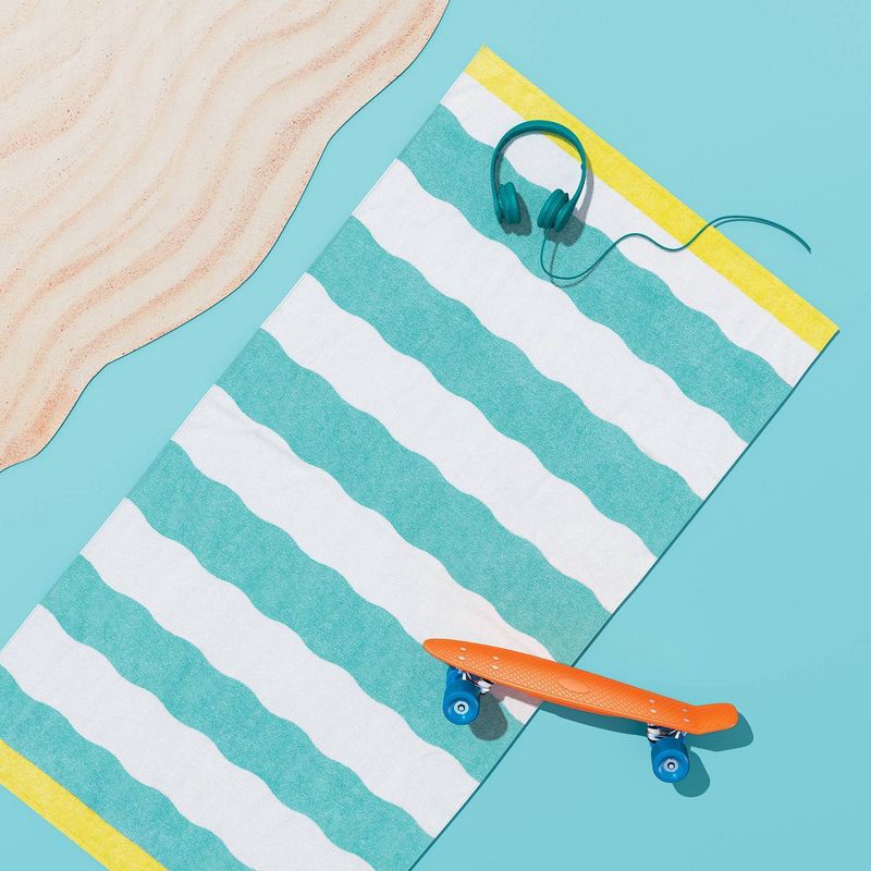 slide 2 of 4, Wavy Stripe Beach Towel Teal/White - Sun Squad™, 1 ct