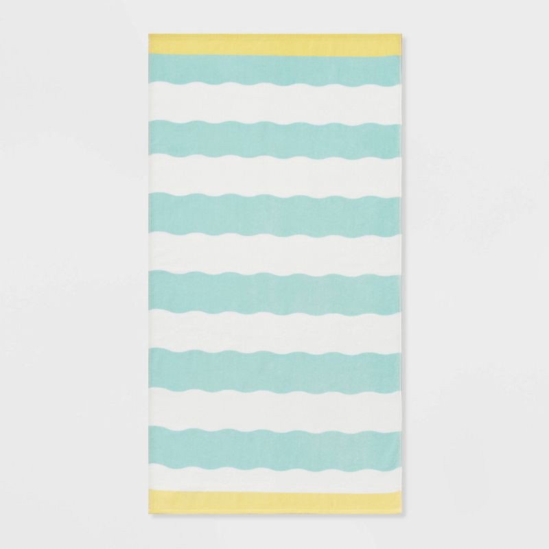 slide 1 of 4, Wavy Stripe Beach Towel Teal/White - Sun Squad™, 1 ct