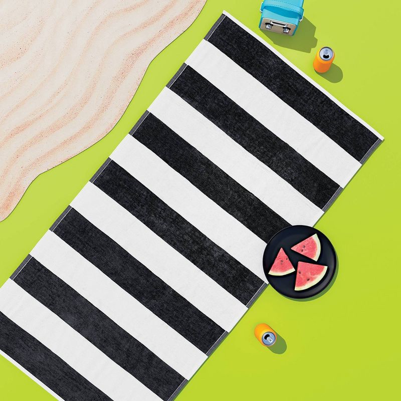 slide 2 of 4, Striped Beach Towel Black/White - Sun Squad™, 1 ct