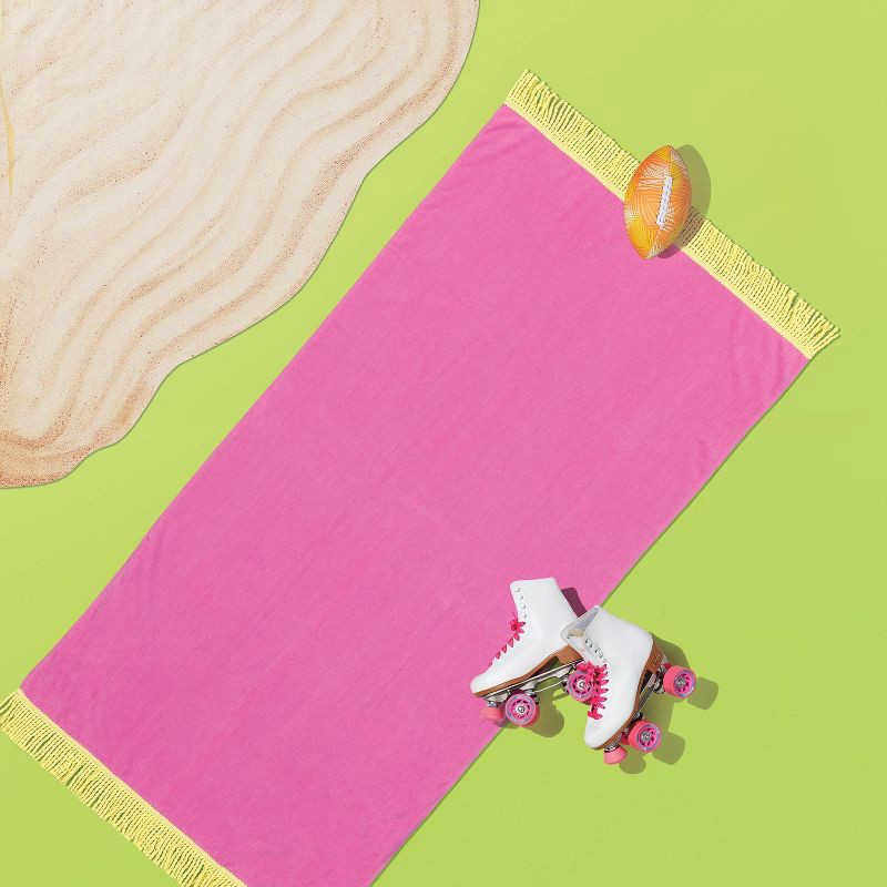 slide 2 of 3, Solid Beach Towel with Tassels Pink - Sun Squad™, 1 ct