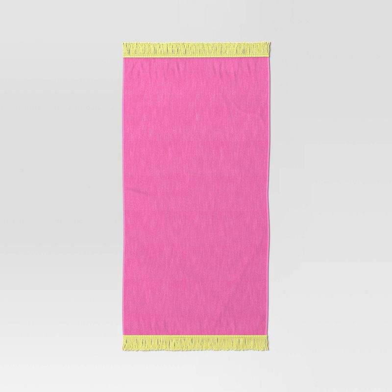 slide 1 of 3, Solid Beach Towel with Tassels Pink - Sun Squad™, 1 ct