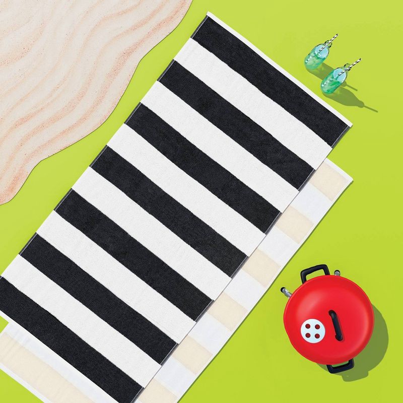 slide 2 of 5, 2pk Striped Beach Towel Bundle Black/Beige - Sun Squad™, 2 ct