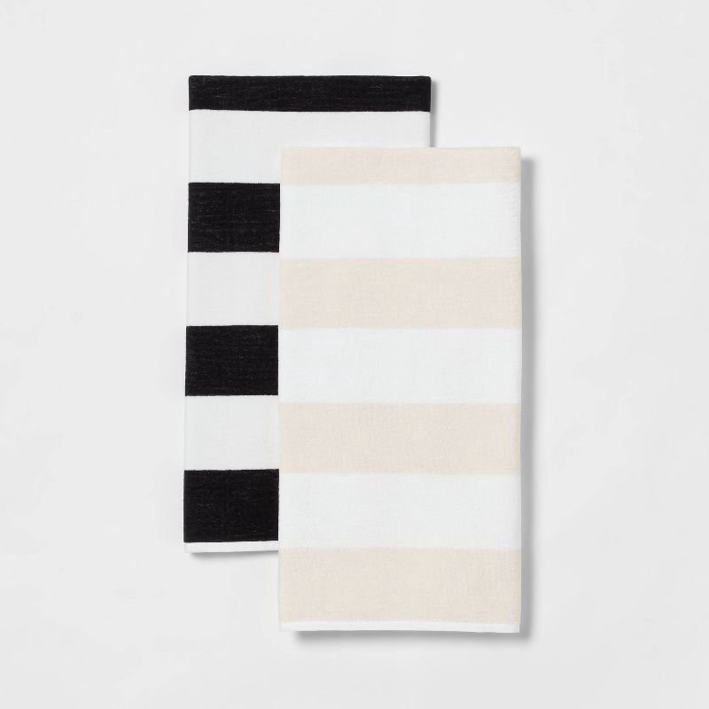 slide 3 of 5, 2pk Striped Beach Towel Bundle Black/Beige - Sun Squad™, 2 ct