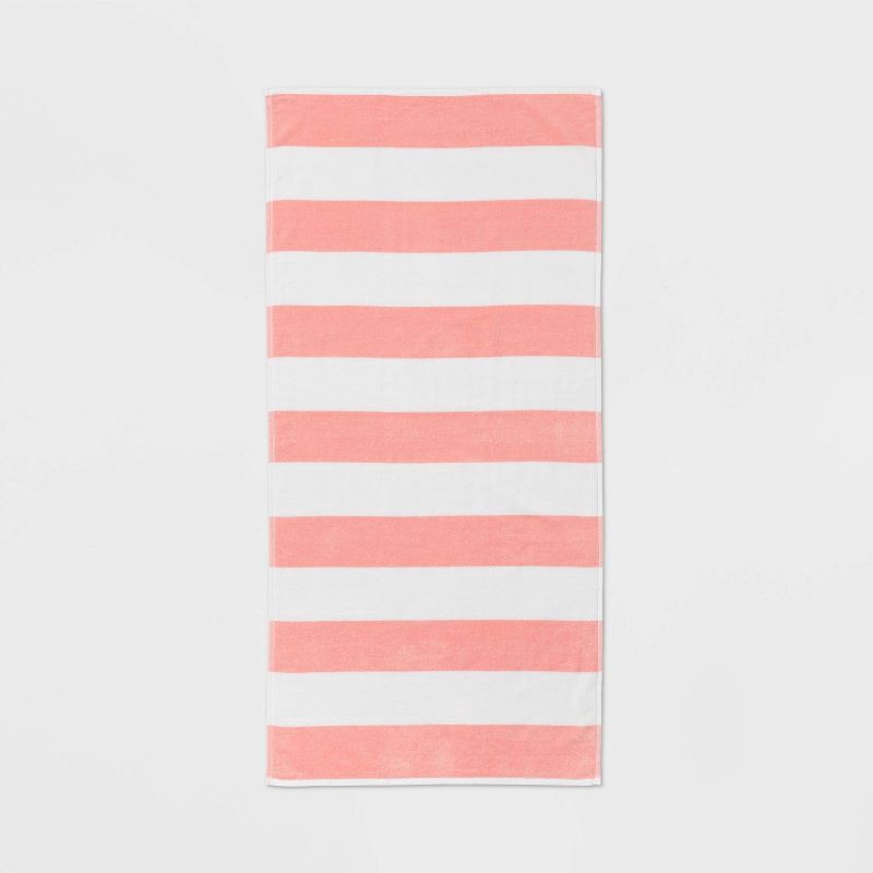 slide 1 of 4, Striped Beach Towel Peach/White - Sun Squad™, 1 ct