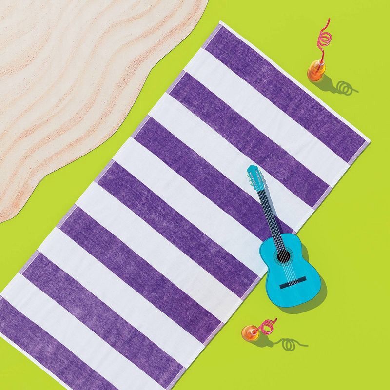 slide 2 of 4, Striped Beach Towel Purple/White - Sun Squad™, 1 ct