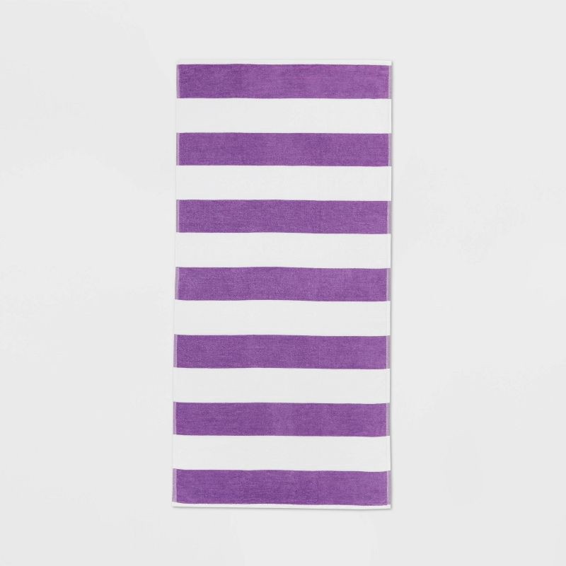 slide 1 of 4, Striped Beach Towel Purple/White - Sun Squad™, 1 ct