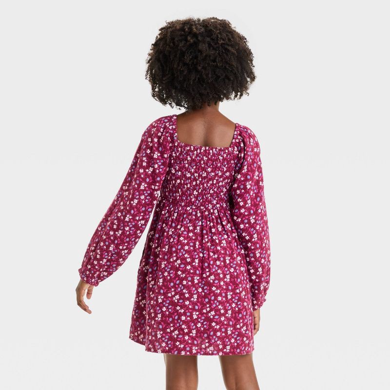 slide 2 of 3, Girls' Long Sleeve Woven Floral Dress - Cat & Jack™ Burgundy Red S, 1 ct