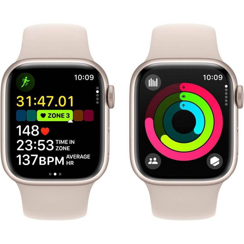 slide 7 of 9, Apple Watch Series 9 GPS (2024) 41mm Starlight Aluminum Case with Starlight Sport Band - S/M, 1 ct