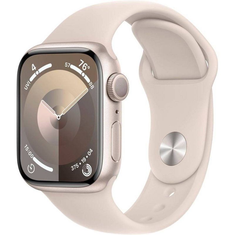 slide 1 of 9, Apple Watch Series 9 GPS (2024) 41mm Starlight Aluminum Case with Starlight Sport Band - S/M, 1 ct