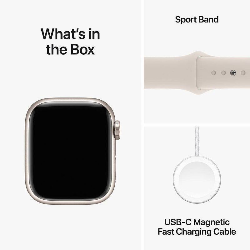 slide 9 of 9, Apple Watch Series 9 GPS (2024) 41mm Starlight Aluminum Case with Starlight Sport Band - S/M, 1 ct