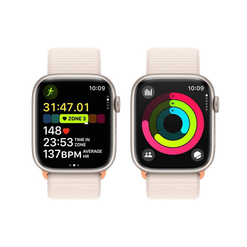 slide 8 of 8, Apple Watch Series 9 GPS (2024) 41mm Starlight Aluminum Case with Starlight Sport Loop, 1 ct