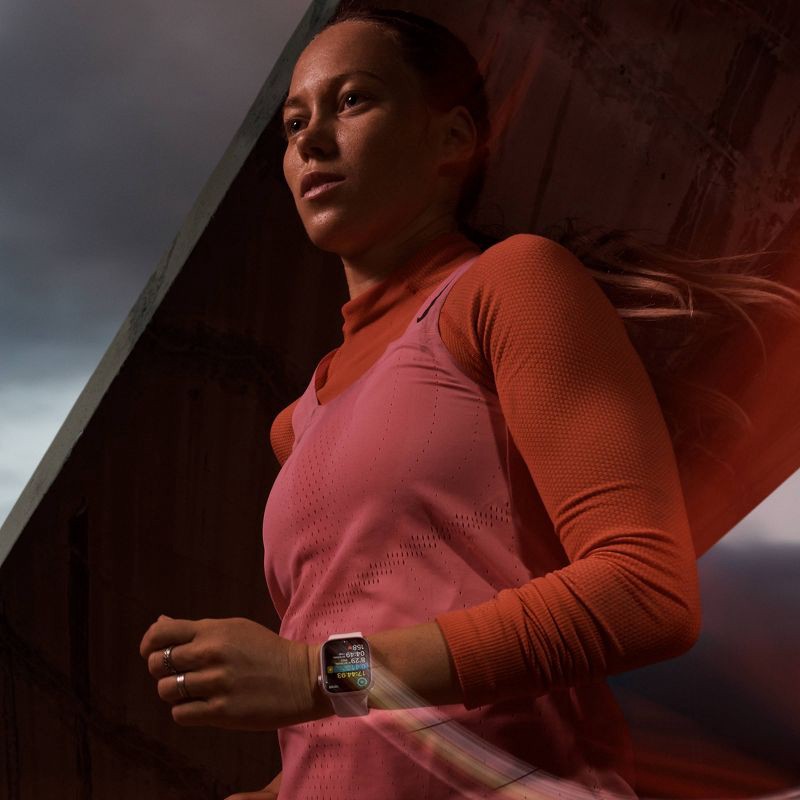 slide 5 of 10, Apple Watch Series 9 GPS (2024) 45mm Starlight Aluminum Case with Starlight Sport Band - M/L, 1 ct