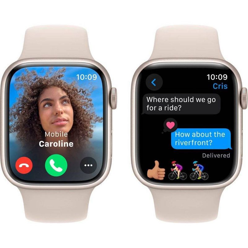slide 7 of 10, Apple Watch Series 9 GPS (2024) 45mm Starlight Aluminum Case with Starlight Sport Band - M/L, 1 ct