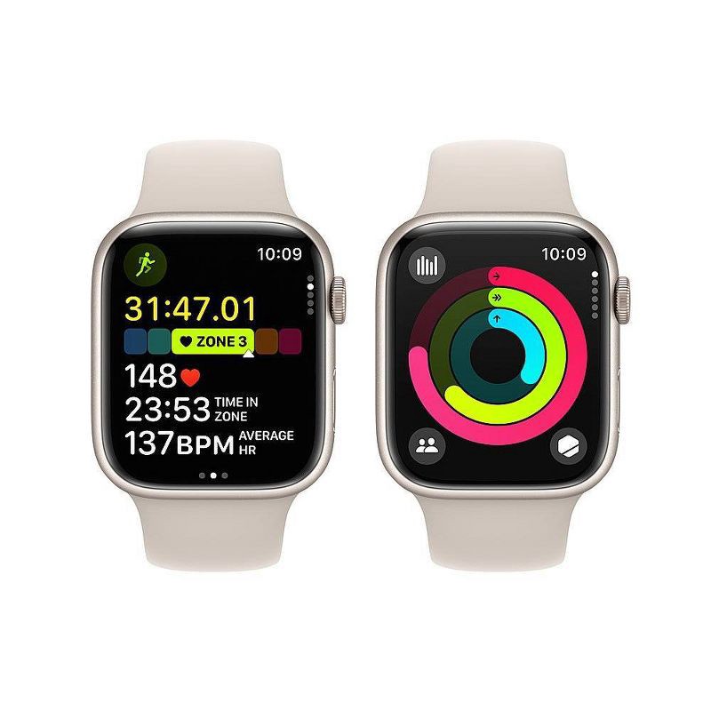 slide 8 of 10, Apple Watch Series 9 GPS (2024) 45mm Starlight Aluminum Case with Starlight Sport Band - M/L, 1 ct