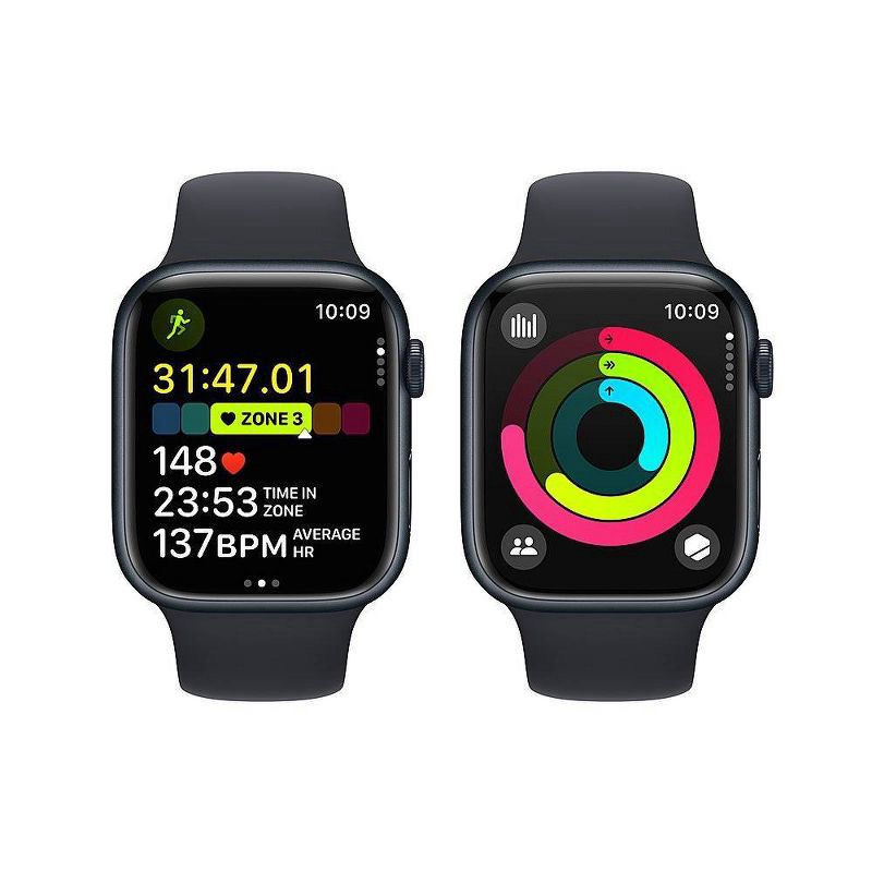 slide 6 of 8, Apple Watch Series 9 GPS (2024) 45mm Midnight Aluminum Case with Midnight Sport Band - M/L, 1 ct