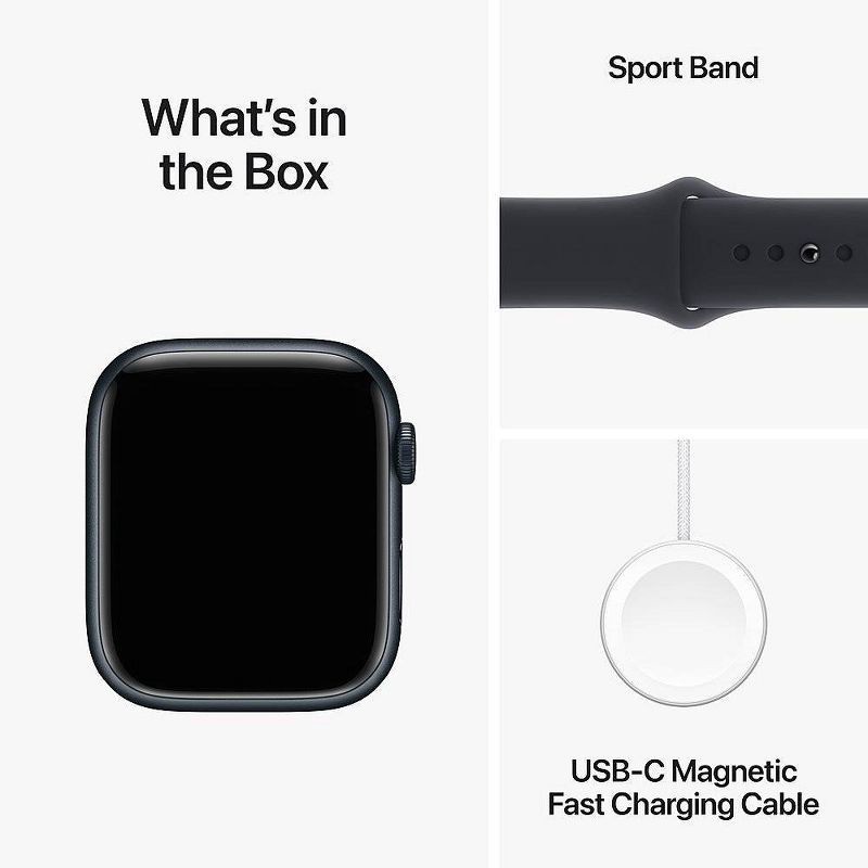 slide 8 of 8, Apple Watch Series 9 GPS (2024) 45mm Midnight Aluminum Case with Midnight Sport Band - M/L, 1 ct