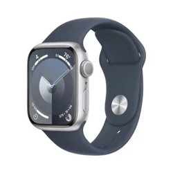 Apple Watch Series 9 GPS (2024) 45mm Silver Aluminum Case with Storm Blue Sport Band - M/L