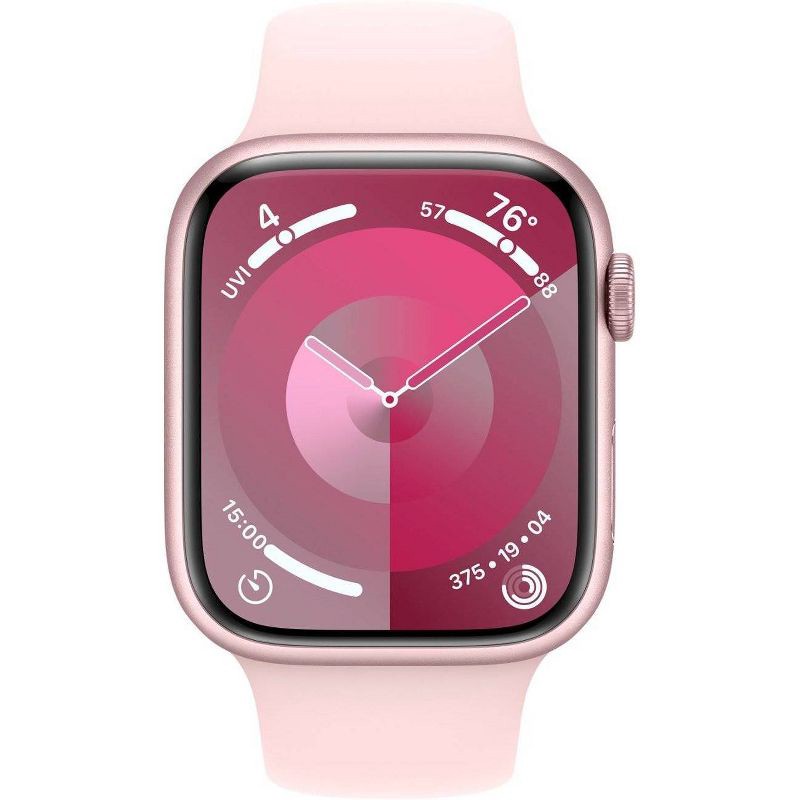 slide 2 of 10, Apple Watch Series 9 GPS (2024) 45mm Pink Aluminum Case with Light Pink Sport Band - S/M, 1 ct