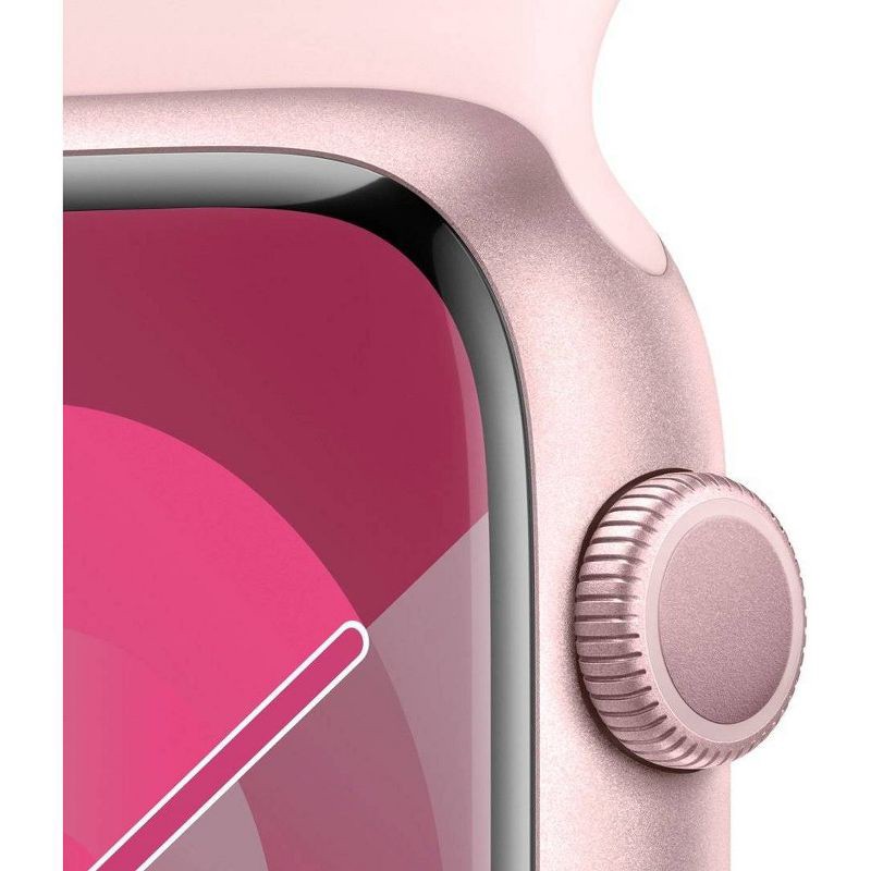 slide 3 of 10, Apple Watch Series 9 GPS (2024) 45mm Pink Aluminum Case with Light Pink Sport Band - S/M, 1 ct