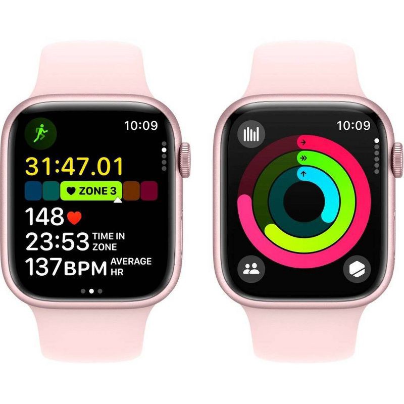 slide 7 of 10, Apple Watch Series 9 GPS (2024) 45mm Pink Aluminum Case with Light Pink Sport Band - S/M, 1 ct