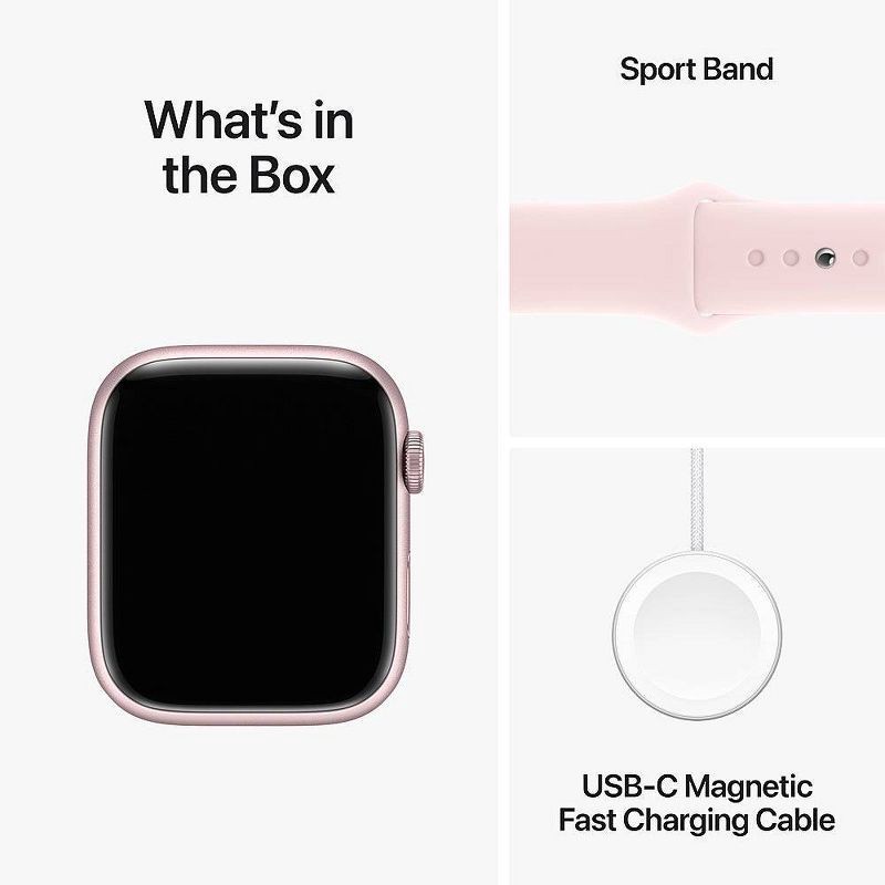 slide 10 of 10, Apple Watch Series 9 GPS (2024) 45mm Pink Aluminum Case with Light Pink Sport Band - S/M, 1 ct