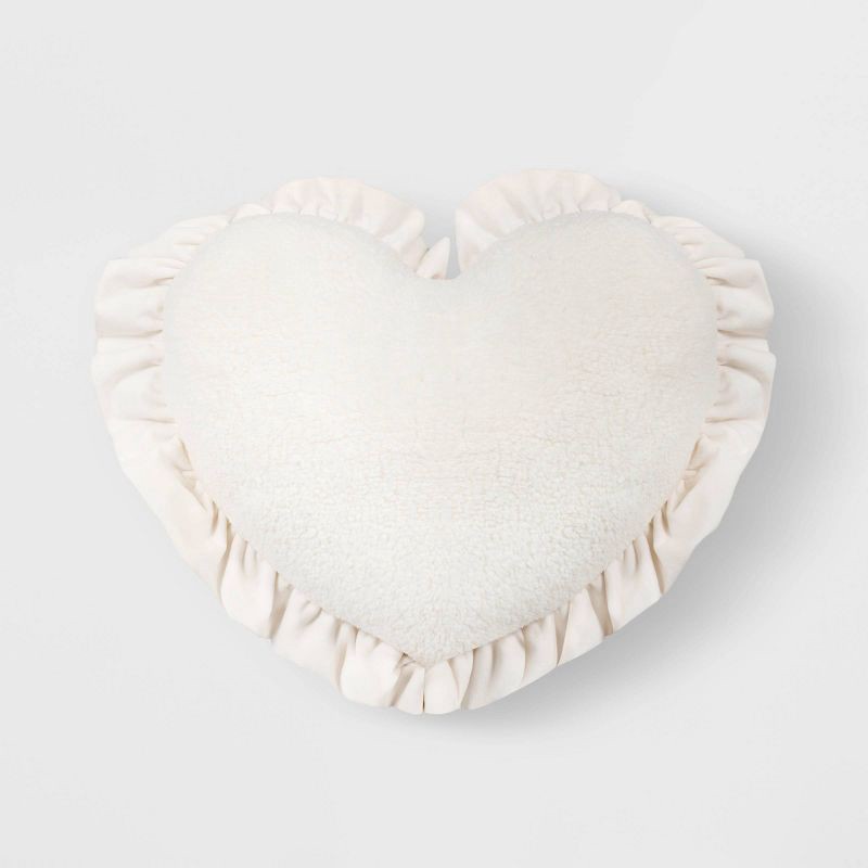 slide 1 of 4, Oversized Heart Velvet Pillow with Faux Shearling Reverse Ivory - Threshold™, 1 ct