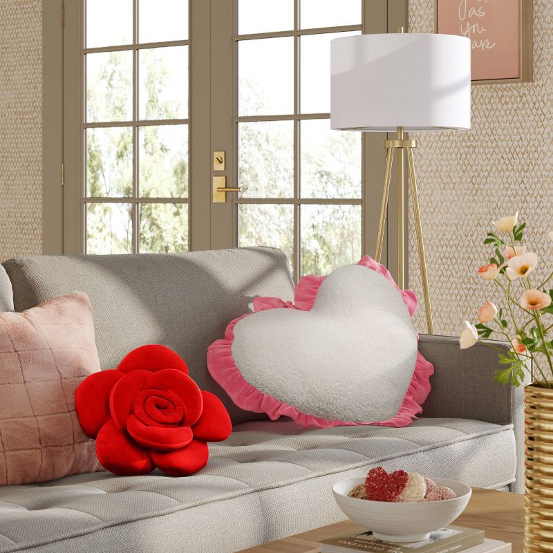 slide 2 of 5, Oversized Heart Velvet Pillow with Faux Shearling Reverse Pink/Ivory - Threshold™, 1 ct