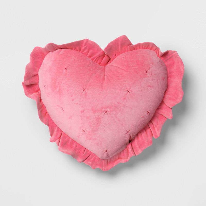 slide 3 of 5, Oversized Heart Velvet Pillow with Faux Shearling Reverse Pink/Ivory - Threshold™, 1 ct
