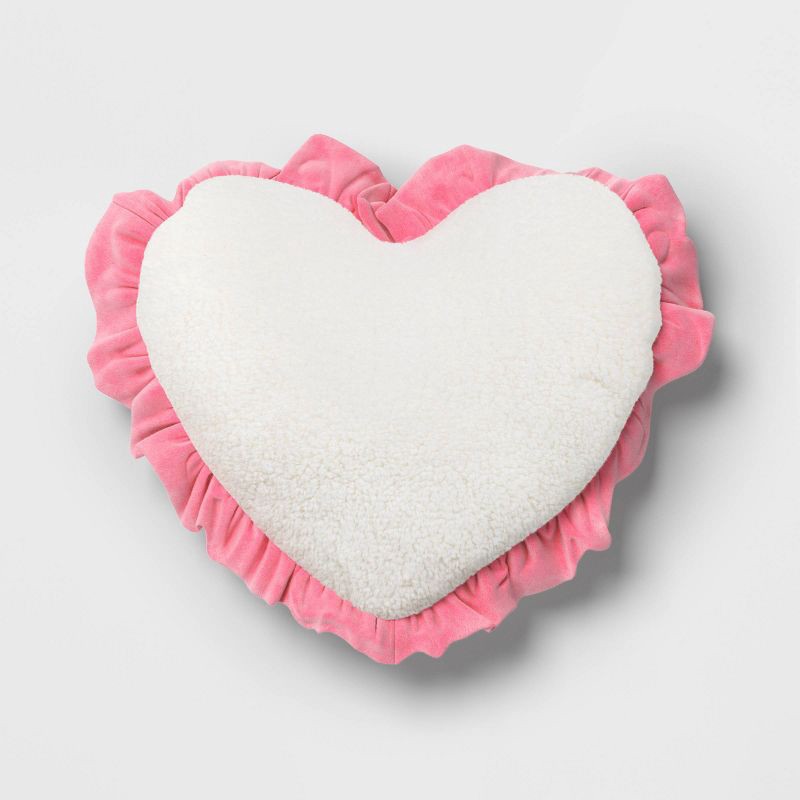 slide 1 of 5, Oversized Heart Velvet Pillow with Faux Shearling Reverse Pink/Ivory - Threshold™, 1 ct