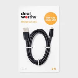 5' USB-A to Micro-USB Cable - dealworthy™ Black