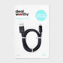 3' USB-A to Micro-USB Cable - dealworthy™ Black: 3' Charging Cord