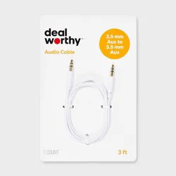 3' Aux Cable - dealworthy™ White: Male-To-Male 3.5mm Jack Audio Adapter