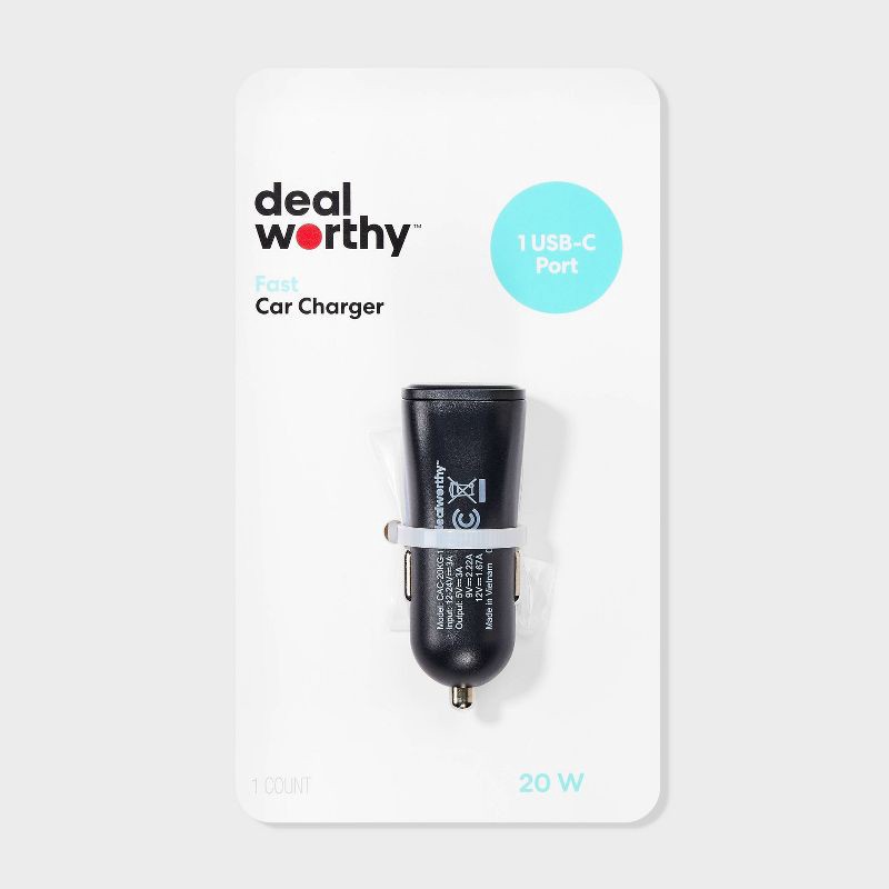 slide 1 of 4, Single Port 20W USB-C Car Charger - dealworthy™ Black, 1 ct