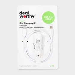 1-Port 20W Car Charger with 3' PVC USB-C to USB-C Cable - dealworthy™ White: Quick Charge & Short Circuit Protection