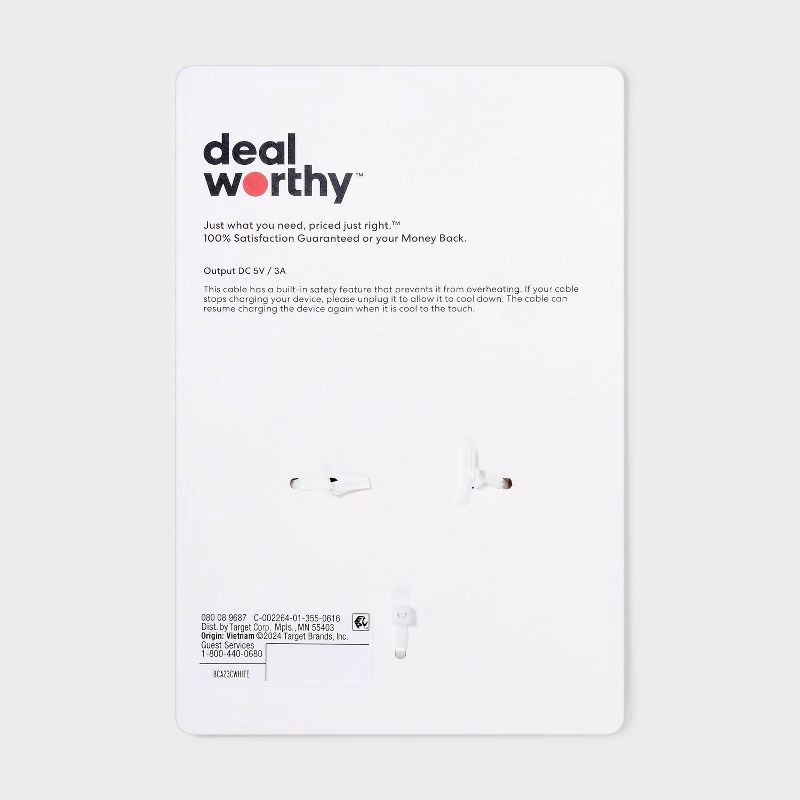 slide 3 of 3, 3' USB-A to USB-C Cable - dealworthy™ White, 1 ct