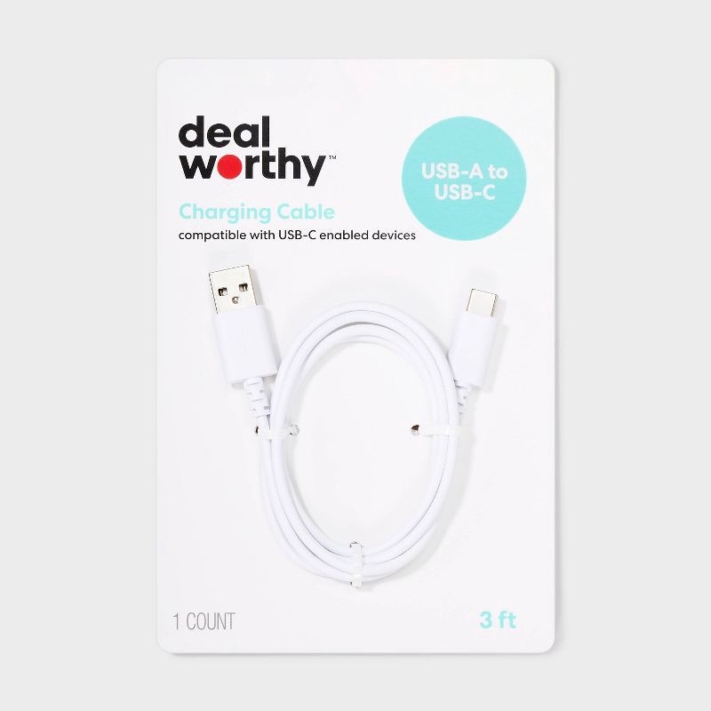 slide 1 of 3, 3' USB-A to USB-C Cable - dealworthy™ White, 1 ct