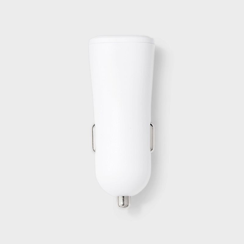 slide 2 of 4, 2-Port 25W Car Charger - dealworthy™ White: USB & USB-C Car Adapter, 1 ct