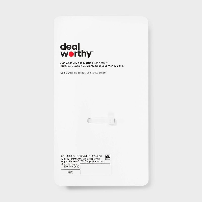 slide 3 of 4, 2-Port 25W Car Charger - dealworthy™ White: USB & USB-C Car Adapter, 1 ct