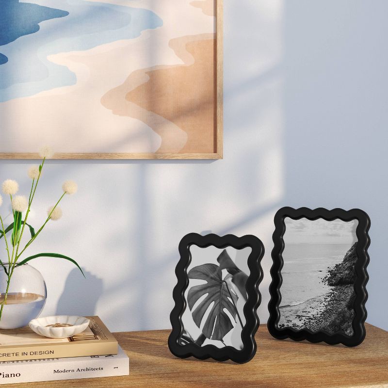 slide 2 of 4, 4"x6" Wavy Shape Picture Frame Black - Room Essentials™, 1 ct