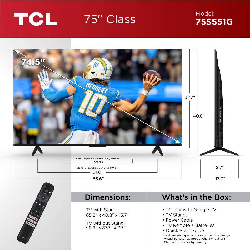slide 8 of 22, TCL 43" Class S5-Series 4K UHD HDR LED Smart Google TV - 43S551G, 551 gram