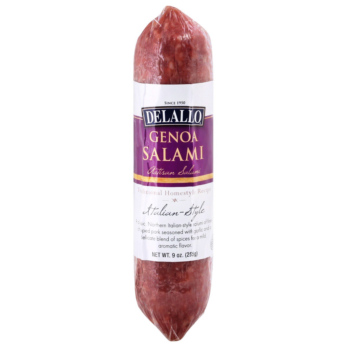 slide 1 of 9, DeLallo Uncured Genoa Salami, 9 oz