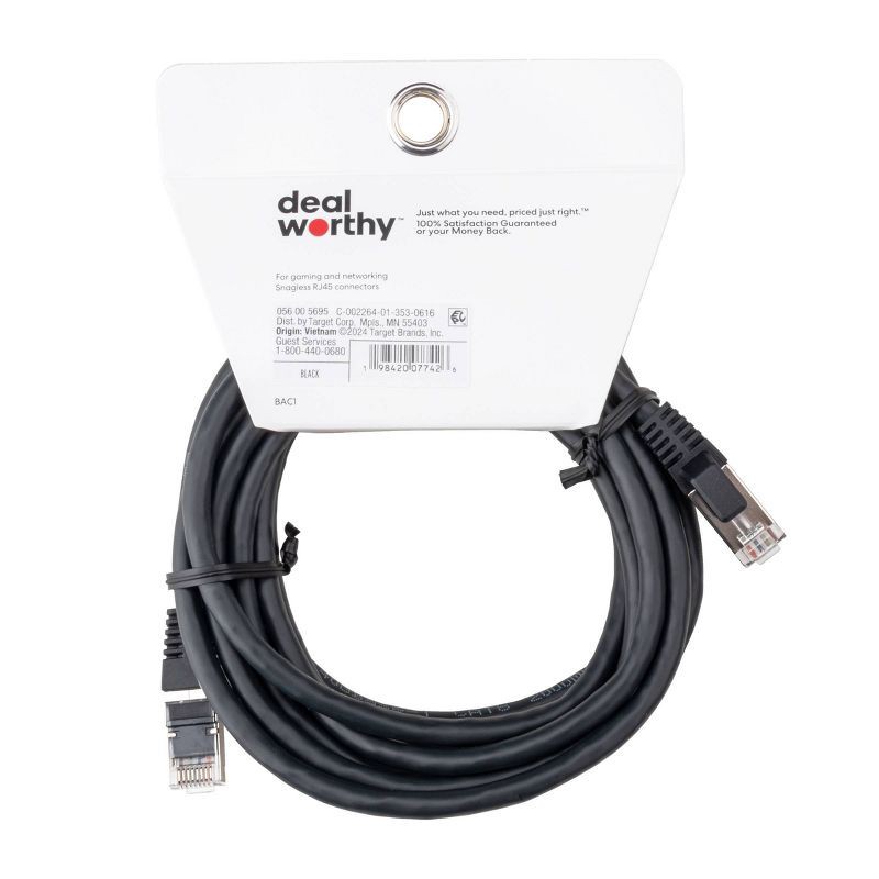 slide 3 of 3, 10' Cat 8 Ethernet Cable - dealworthy™ - Black: Male-to-Male Connector, 40 Gbps, 1 ct