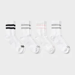 Women's Cushioned Striped Varsity 4pk Short Crew Socks - All In Motion™ White/Gray/Pink 4-10: Arch Support, Zone Cushioning