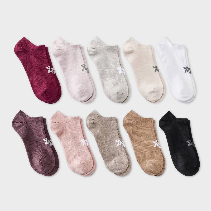 slide 1 of 3, Women's Lightweight Everyday 10pk No Show Socks - All In Motion™ Assorted Color 4-10: Arch Support, Reinforced Heel/Toe, 10 ct