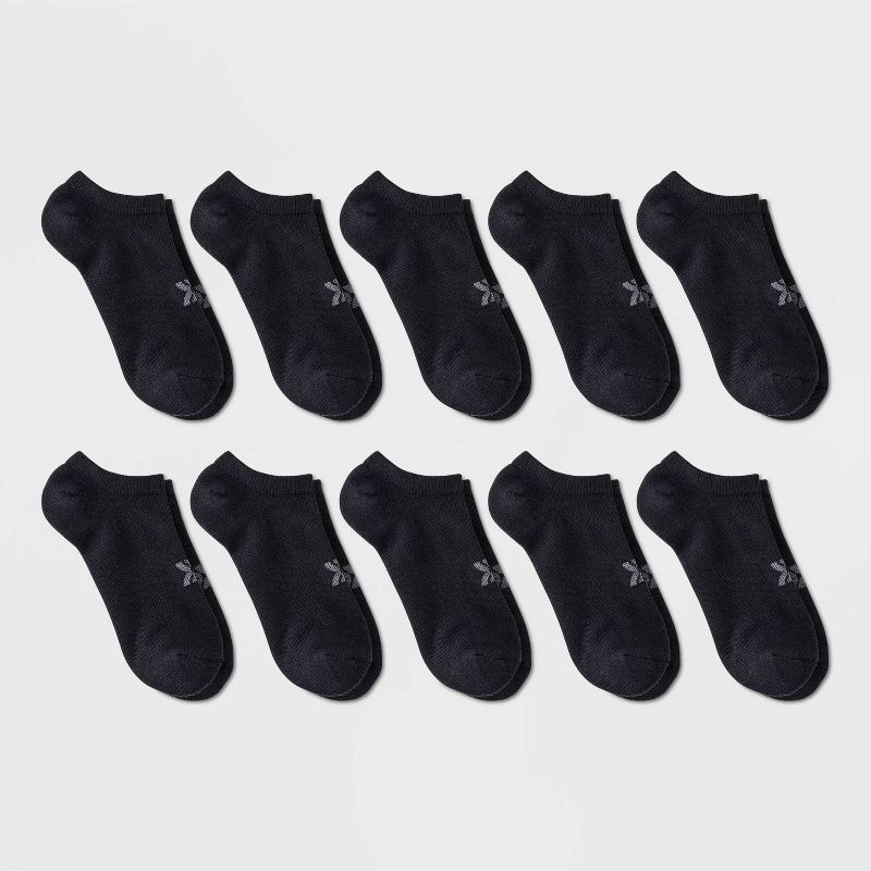 slide 1 of 3, Women's Cushioned Active 10pk No Show Socks - All In Motion™ Black 4-10: Arch Support, Zone Cushioning, 10 ct